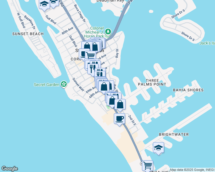map of restaurants, bars, coffee shops, grocery stores, and more near 6755 Gulf Winds Drive in St. Pete Beach