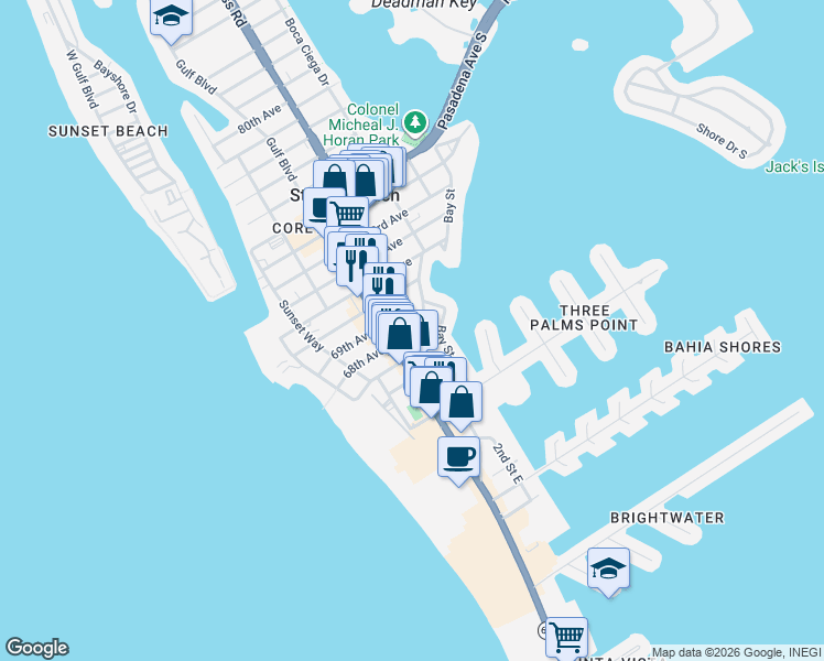 map of restaurants, bars, coffee shops, grocery stores, and more near 6755 Gulf Winds Drive in St. Pete Beach