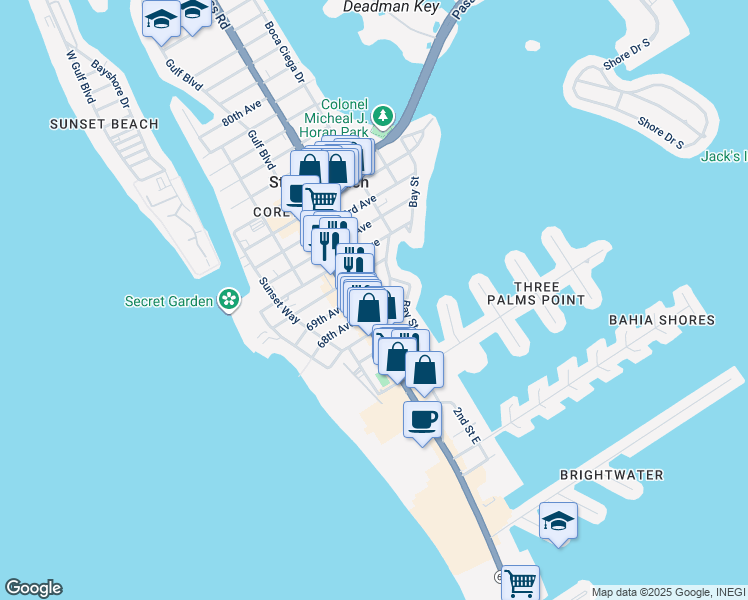 map of restaurants, bars, coffee shops, grocery stores, and more near 6755 Gulf Winds Drive in St. Pete Beach