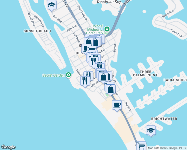 map of restaurants, bars, coffee shops, grocery stores, and more near 564 70th Avenue in St. Pete Beach