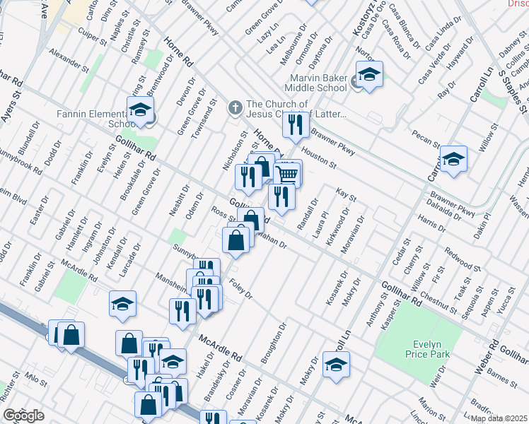 map of restaurants, bars, coffee shops, grocery stores, and more near 4490 Kostoryz Road in Corpus Christi