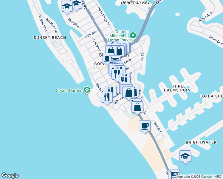 map of restaurants, bars, coffee shops, grocery stores, and more near 564 70th Avenue in St. Pete Beach