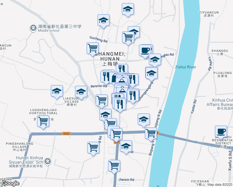 map of restaurants, bars, coffee shops, grocery stores, and more near in Loudi