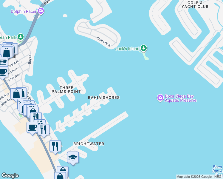 map of restaurants, bars, coffee shops, grocery stores, and more near 5825 Bahia Way South in St. Pete Beach