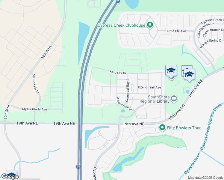 map of restaurants, bars, coffee shops, grocery stores, and more near 15706 Spice Key Street in Sun City Center