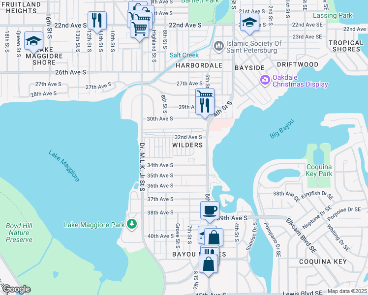 map of restaurants, bars, coffee shops, grocery stores, and more near 770 32nd Avenue South in St. Petersburg