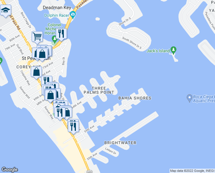 map of restaurants, bars, coffee shops, grocery stores, and more near 650 64th Avenue in St. Pete Beach
