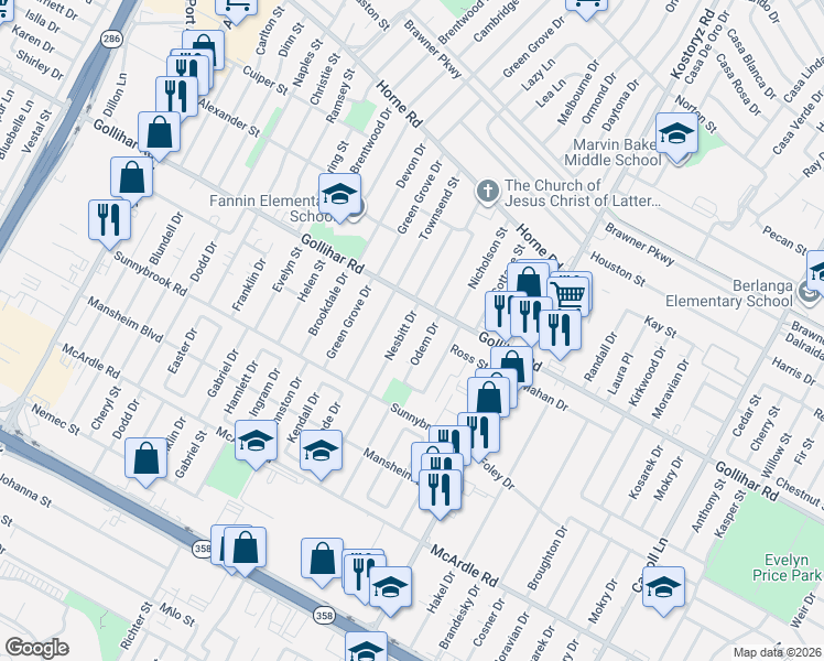 map of restaurants, bars, coffee shops, grocery stores, and more near 4521 Nesbitt Drive in Corpus Christi