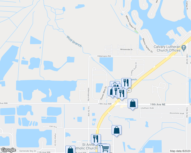 map of restaurants, bars, coffee shops, grocery stores, and more near 424 Halifax Bay Court in Apollo Beach