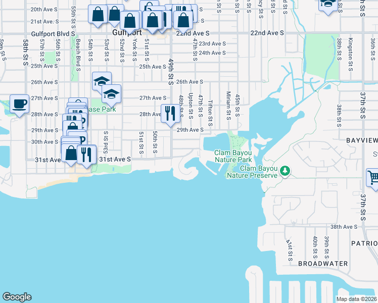 map of restaurants, bars, coffee shops, grocery stores, and more near 4725 Trade Winds Drive South in St. Petersburg