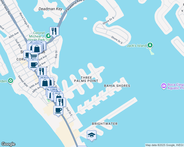 map of restaurants, bars, coffee shops, grocery stores, and more near 651 64th Avenue in St. Pete Beach