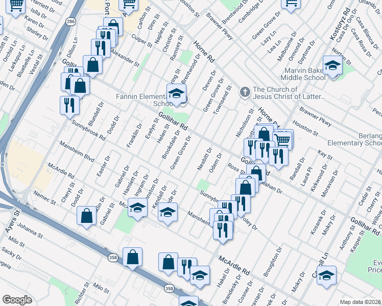 map of restaurants, bars, coffee shops, grocery stores, and more near 4533 Townsend Street in Corpus Christi