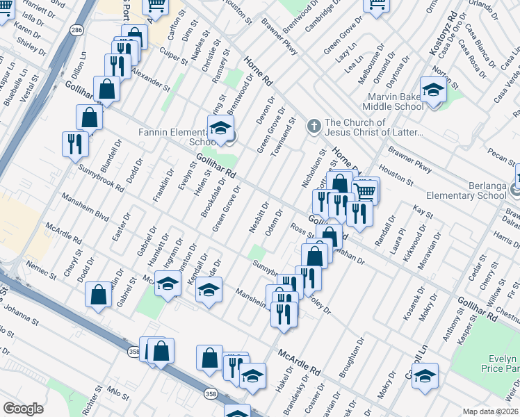 map of restaurants, bars, coffee shops, grocery stores, and more near 4521 Nesbitt Drive in Corpus Christi