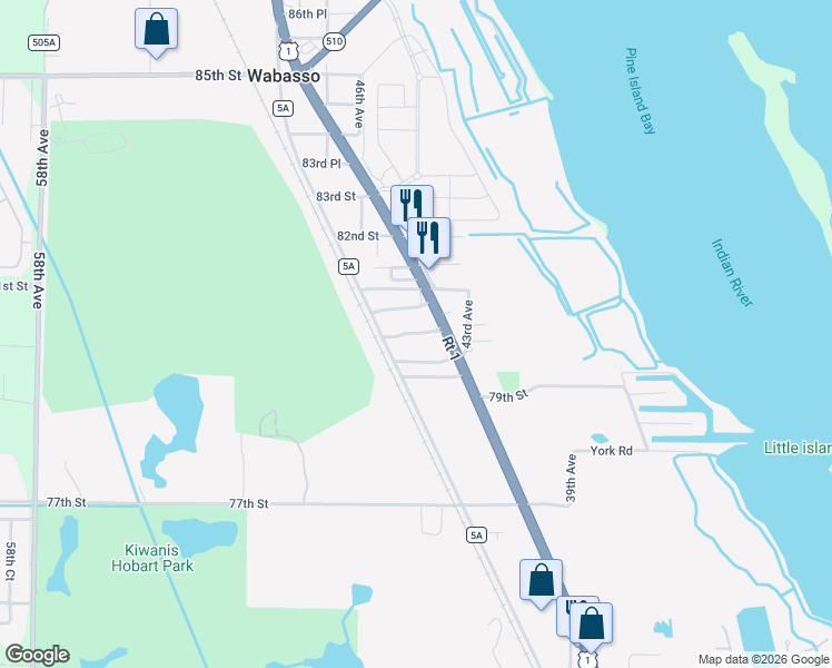 map of restaurants, bars, coffee shops, grocery stores, and more near 8025 U.S. 1 in Vero Beach