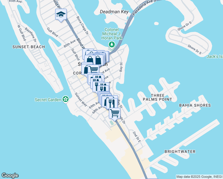 map of restaurants, bars, coffee shops, grocery stores, and more near 340 70th Avenue in St. Pete Beach