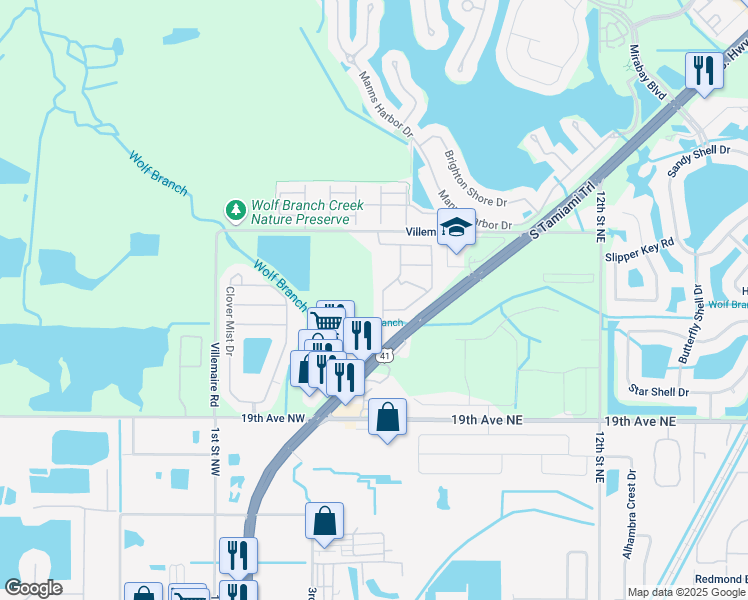 map of restaurants, bars, coffee shops, grocery stores, and more near 5110 Coastal Scene Drive in Apollo Beach