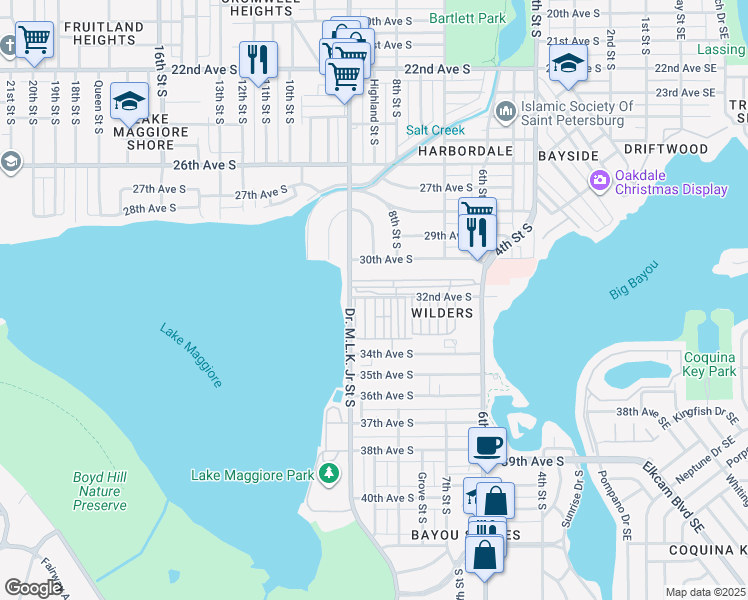 map of restaurants, bars, coffee shops, grocery stores, and more near 400 32nd Avenue South in St. Petersburg