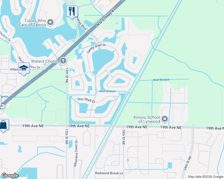 map of restaurants, bars, coffee shops, grocery stores, and more near 348 Hope Bay Loop in Apollo Beach