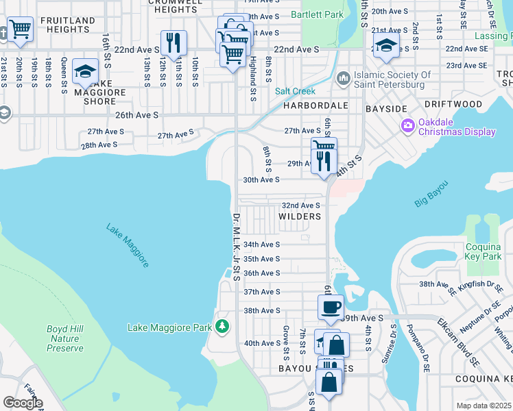 map of restaurants, bars, coffee shops, grocery stores, and more near 825 32nd Avenue South in St. Petersburg