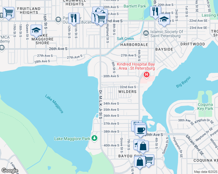 map of restaurants, bars, coffee shops, grocery stores, and more near 400 32nd Avenue South in St. Petersburg