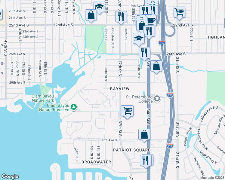 map of restaurants, bars, coffee shops, grocery stores, and more near 3135 37th Lane South in St. Petersburg