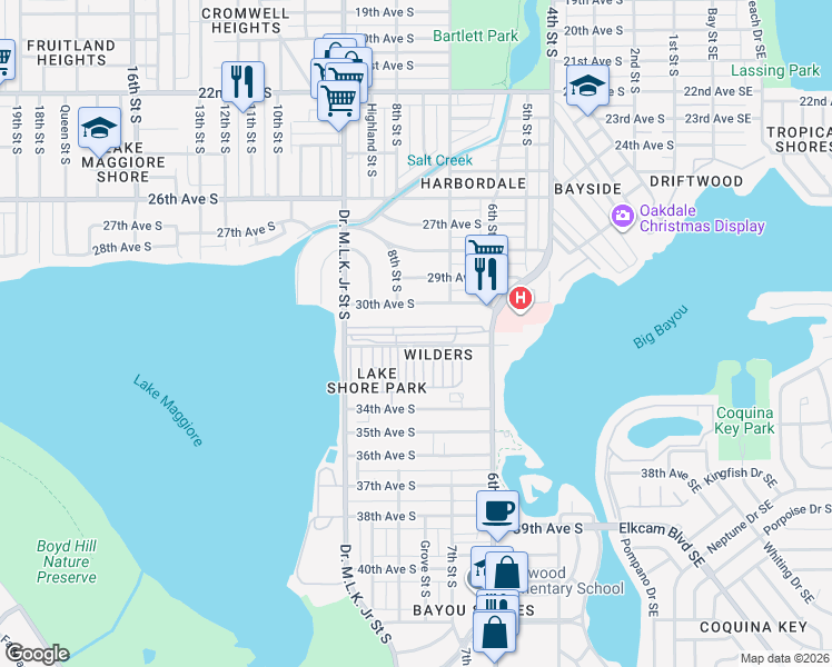 map of restaurants, bars, coffee shops, grocery stores, and more near 770 32nd Avenue South in St. Petersburg