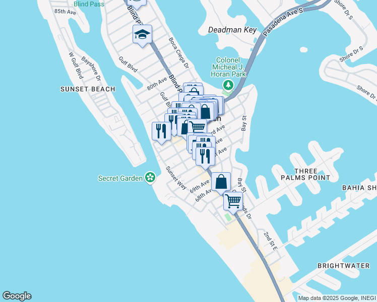 map of restaurants, bars, coffee shops, grocery stores, and more near 520 73rd Avenue in St. Petersburg