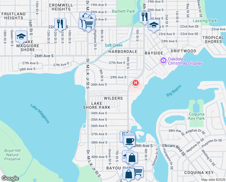 map of restaurants, bars, coffee shops, grocery stores, and more near 700 30th Avenue South in St. Petersburg