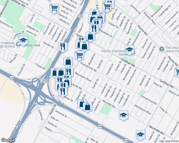 map of restaurants, bars, coffee shops, grocery stores, and more near 4709 Blundell Drive in Corpus Christi