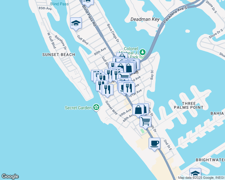 map of restaurants, bars, coffee shops, grocery stores, and more near 526 Corey Avenue in St. Pete Beach
