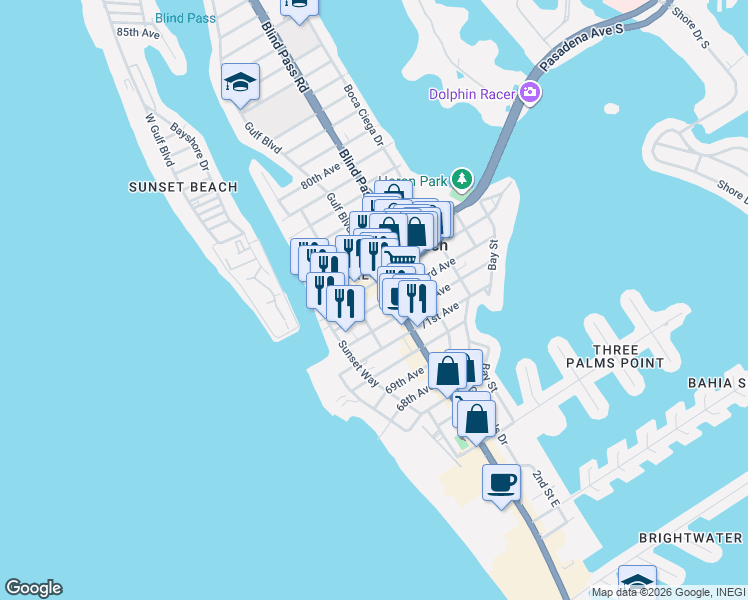 map of restaurants, bars, coffee shops, grocery stores, and more near 526 Corey Avenue in St. Pete Beach