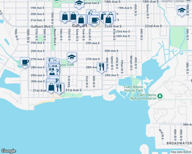 map of restaurants, bars, coffee shops, grocery stores, and more near 4938 29th Avenue South in Gulfport
