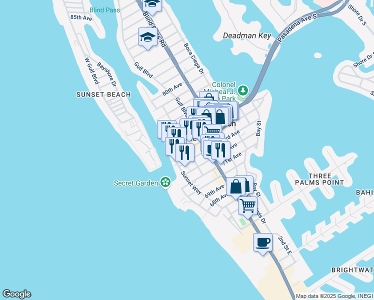 map of restaurants, bars, coffee shops, grocery stores, and more near 526 Corey Avenue in St. Pete Beach