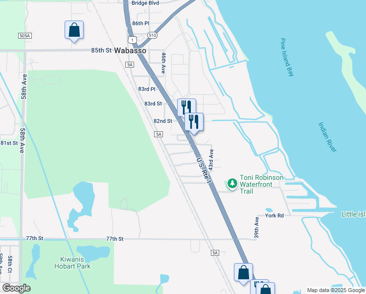 map of restaurants, bars, coffee shops, grocery stores, and more near 4495 81st Street in Vero Beach