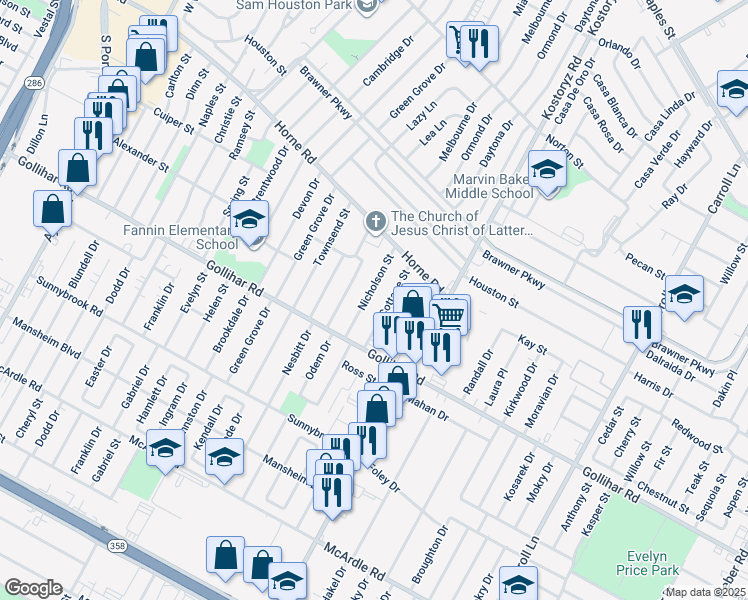 map of restaurants, bars, coffee shops, grocery stores, and more near 4330 Nicholson Street in Corpus Christi