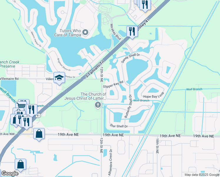 map of restaurants, bars, coffee shops, grocery stores, and more near 111 12th Street in Apollo Beach