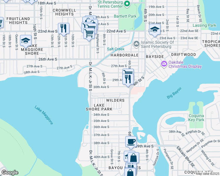 map of restaurants, bars, coffee shops, grocery stores, and more near 778 30th Avenue South in St. Petersburg