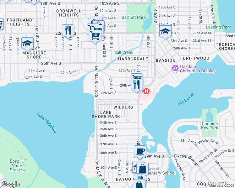 map of restaurants, bars, coffee shops, grocery stores, and more near 778 30th Avenue South in St. Petersburg