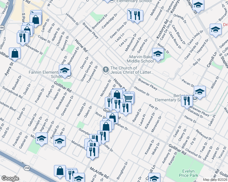 map of restaurants, bars, coffee shops, grocery stores, and more near 4329 Ivy Lane in Corpus Christi