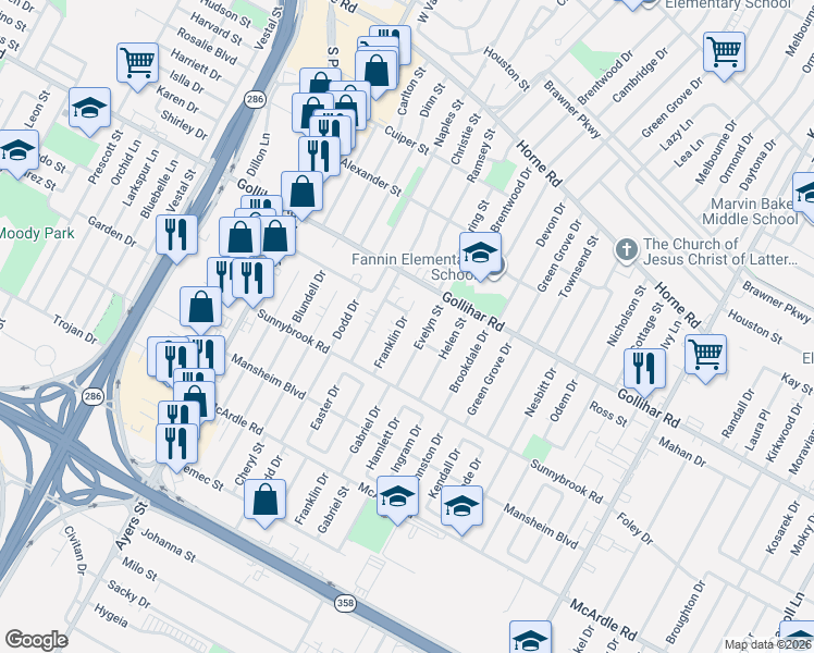 map of restaurants, bars, coffee shops, grocery stores, and more near 4637 Franklin Drive in Corpus Christi