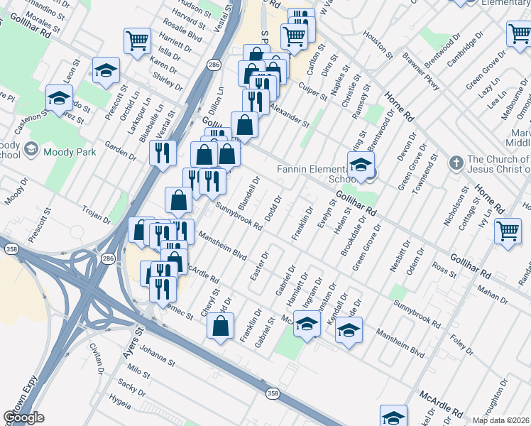 map of restaurants, bars, coffee shops, grocery stores, and more near 4650 Cheryl Drive in Corpus Christi