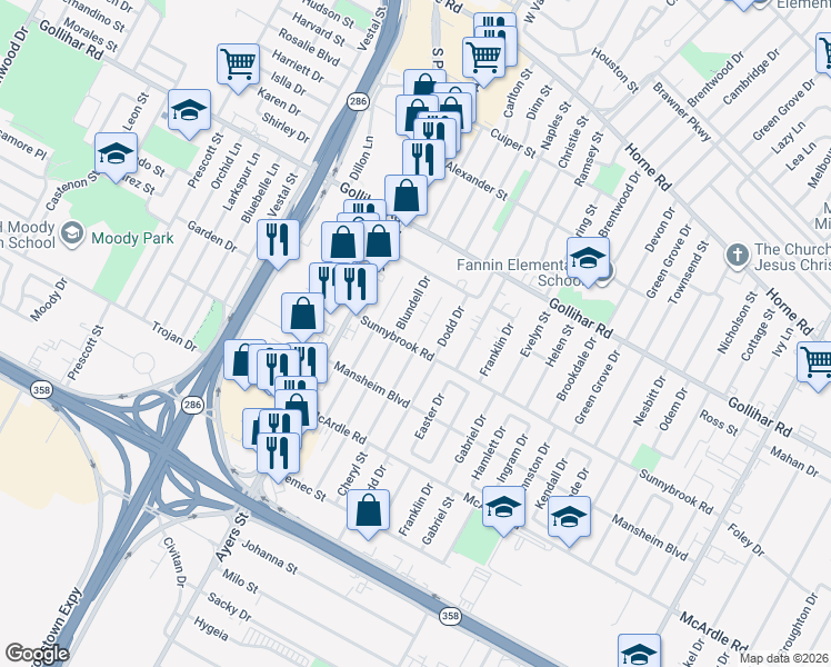 map of restaurants, bars, coffee shops, grocery stores, and more near 4650 Cheryl Drive in Corpus Christi