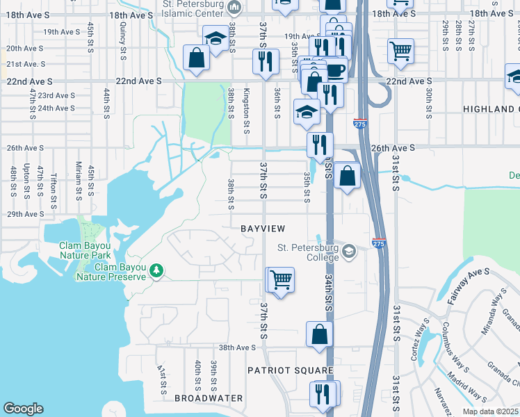 map of restaurants, bars, coffee shops, grocery stores, and more near 3691 30th Avenue South in St. Petersburg