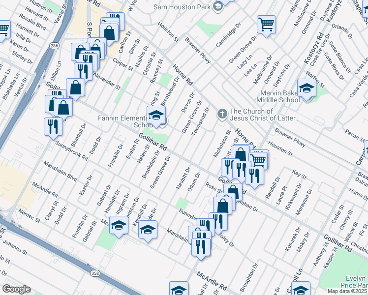 map of restaurants, bars, coffee shops, grocery stores, and more near 4426 Townsend Street in Corpus Christi