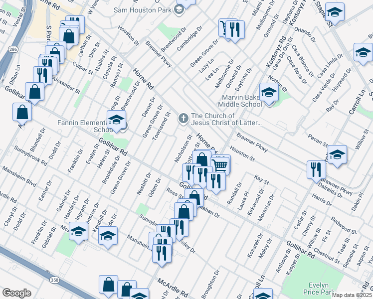map of restaurants, bars, coffee shops, grocery stores, and more near 4330 Nicholson Street in Corpus Christi