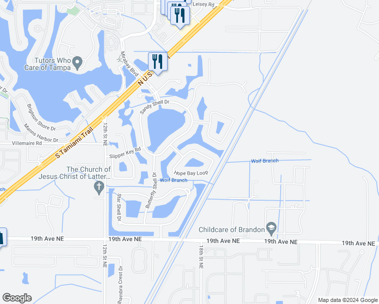 map of restaurants, bars, coffee shops, grocery stores, and more near 311 Hope Bay Loop in Apollo Beach
