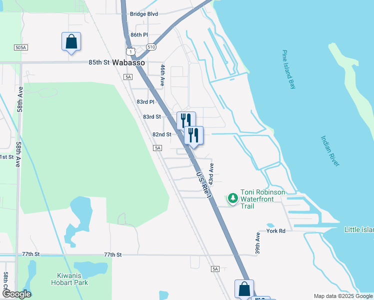 map of restaurants, bars, coffee shops, grocery stores, and more near 4495 81st Street in Vero Beach