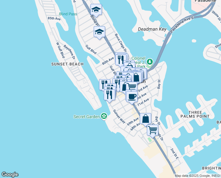 map of restaurants, bars, coffee shops, grocery stores, and more near 517 76th Avenue in St. Pete Beach