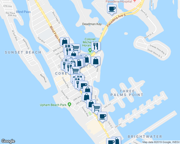 map of restaurants, bars, coffee shops, grocery stores, and more near 220 73rd Avenue in St. Pete Beach