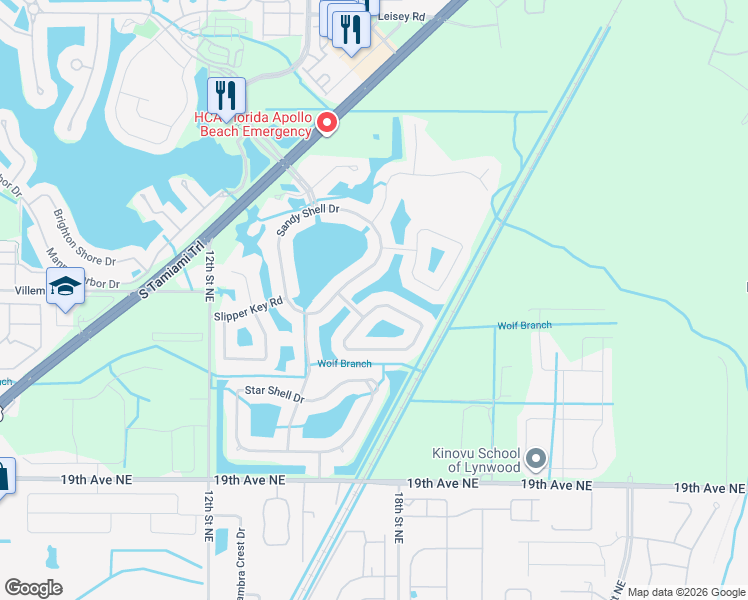 map of restaurants, bars, coffee shops, grocery stores, and more near 5438 Sandy Shell Drive in Apollo Beach